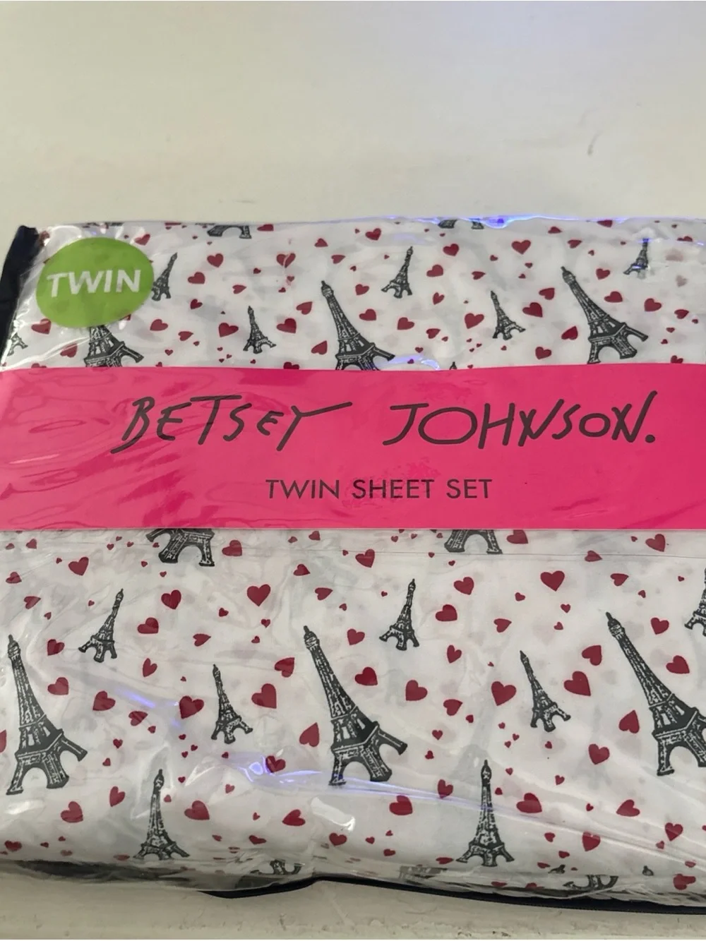 Betsey Johnson Red and Black Twin Sheet Set Packaging